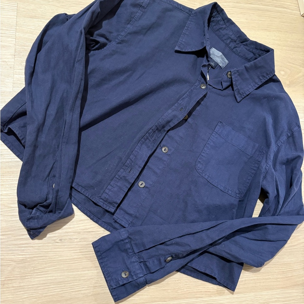 Navy Blue Cropped Button Up Shirt